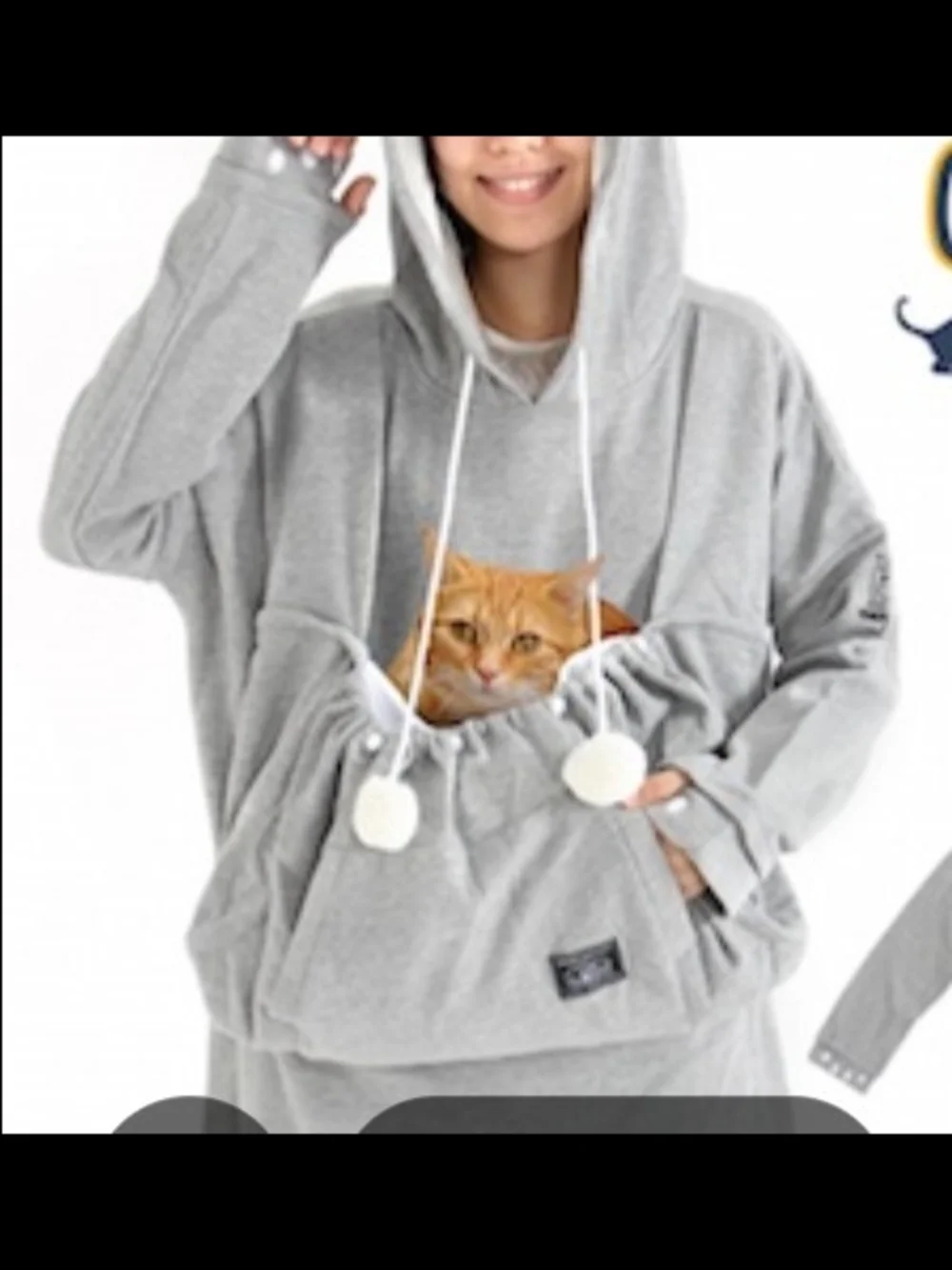 Grey Cat Carrier Hoodie with Front Pouch - Comfortable Pet Hoodie
